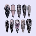 Enigma Black 3D Floral Handmade Press On Nails