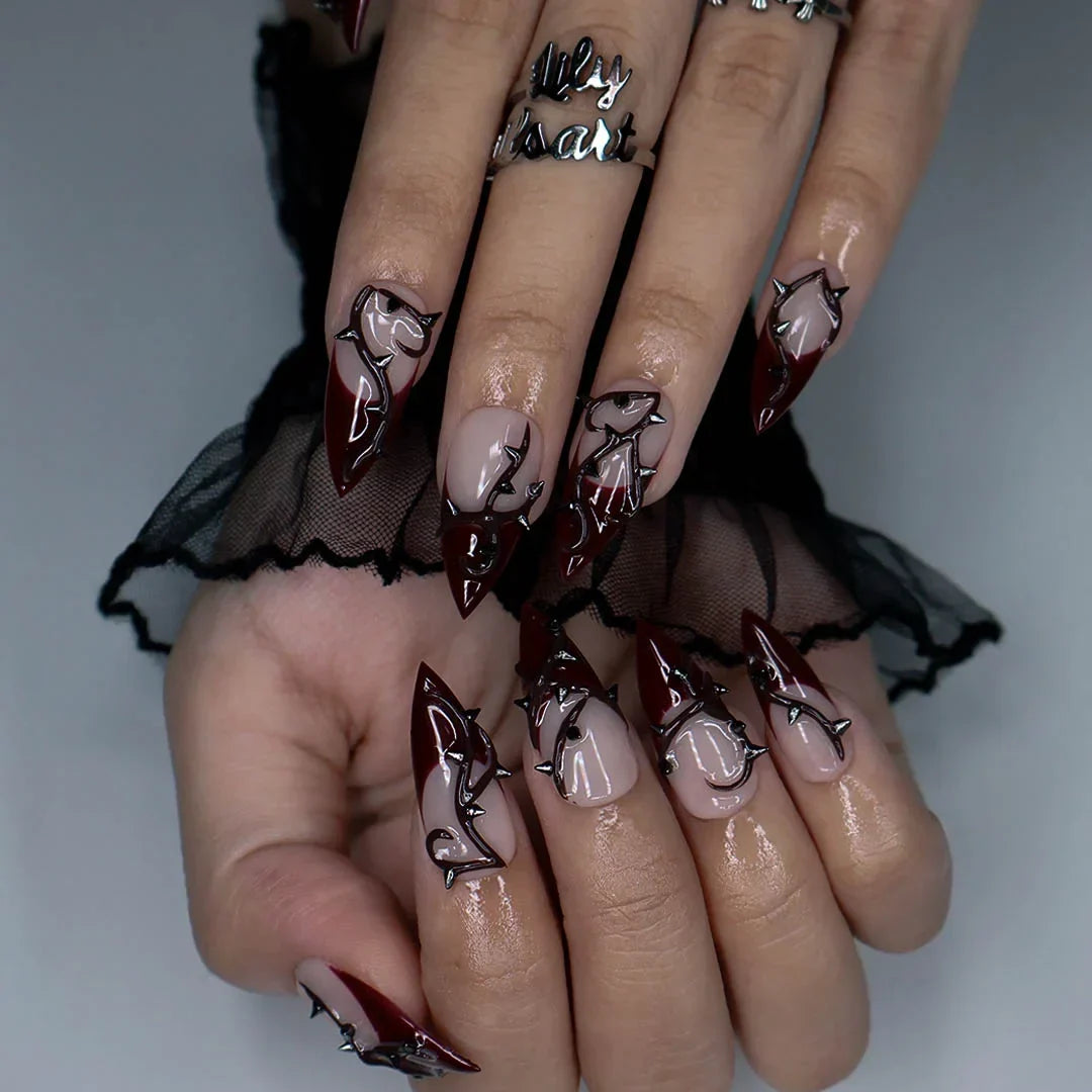 Forbidden Red French Tip Press On Nails