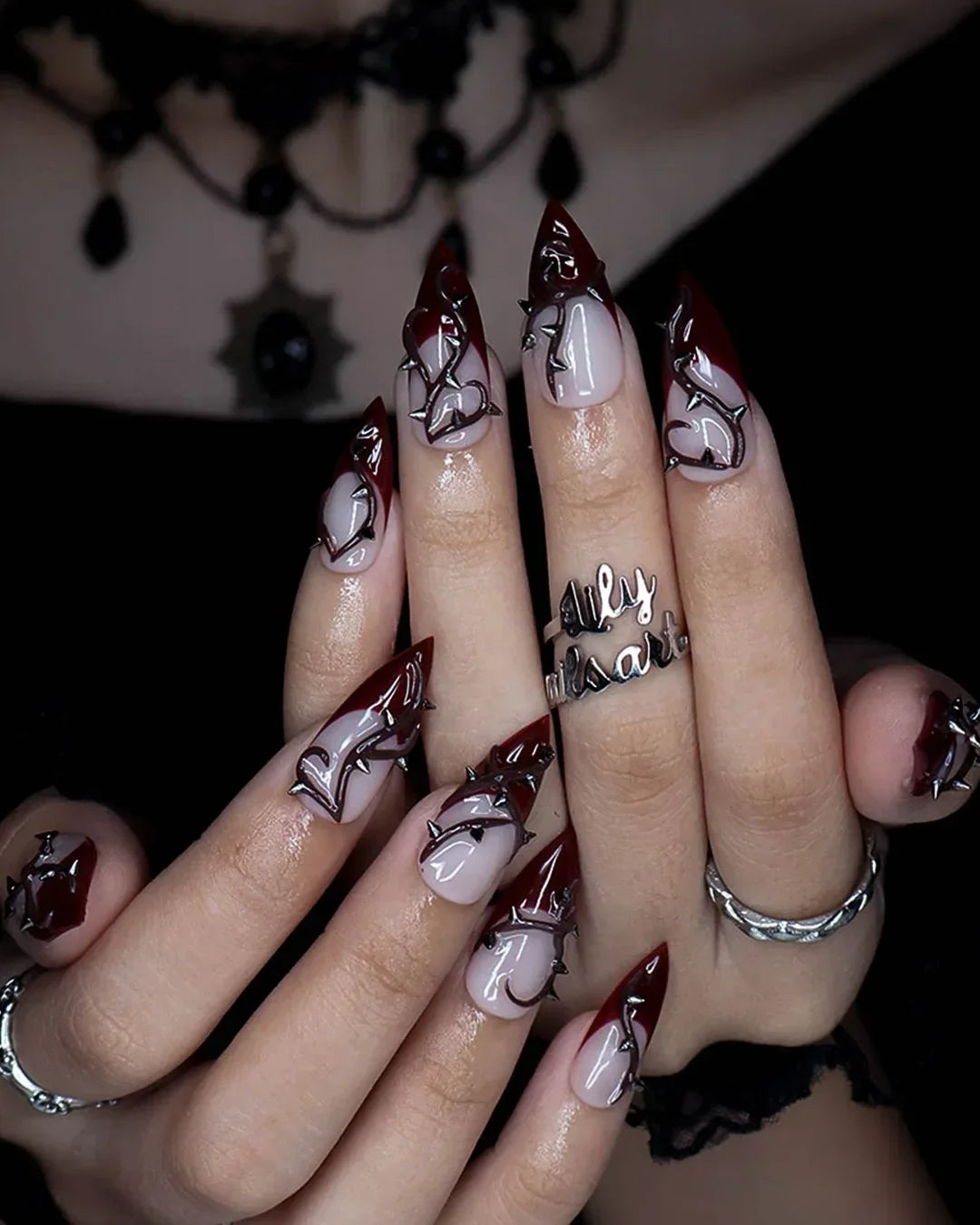 Forbidden Red French Tip Press On Nails