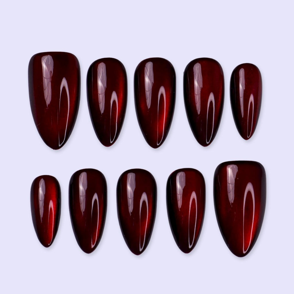Bloodmoon Black Red Cat Eye Halloween Press On Nails