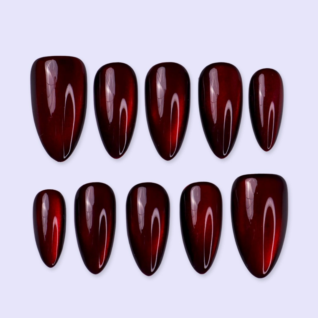 Bloodmoon Black Red Cat Eye Halloween Press On Nails