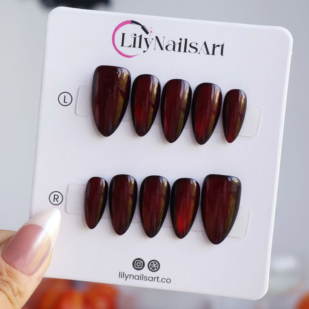 Bloodmoon Black Red Cat Eye Halloween Press On Nails
