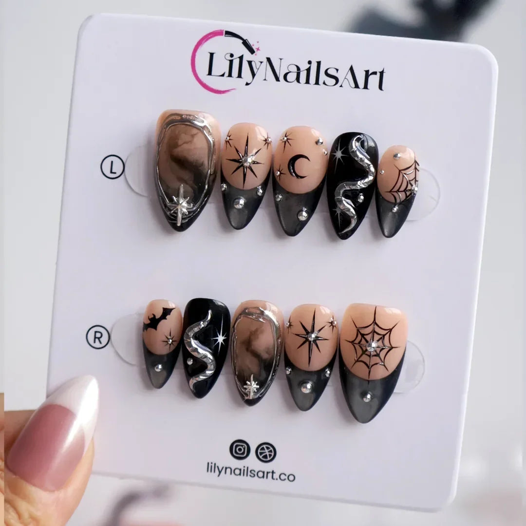 Eclipse Black Cat Eye Chrome Halloween Press On Nails