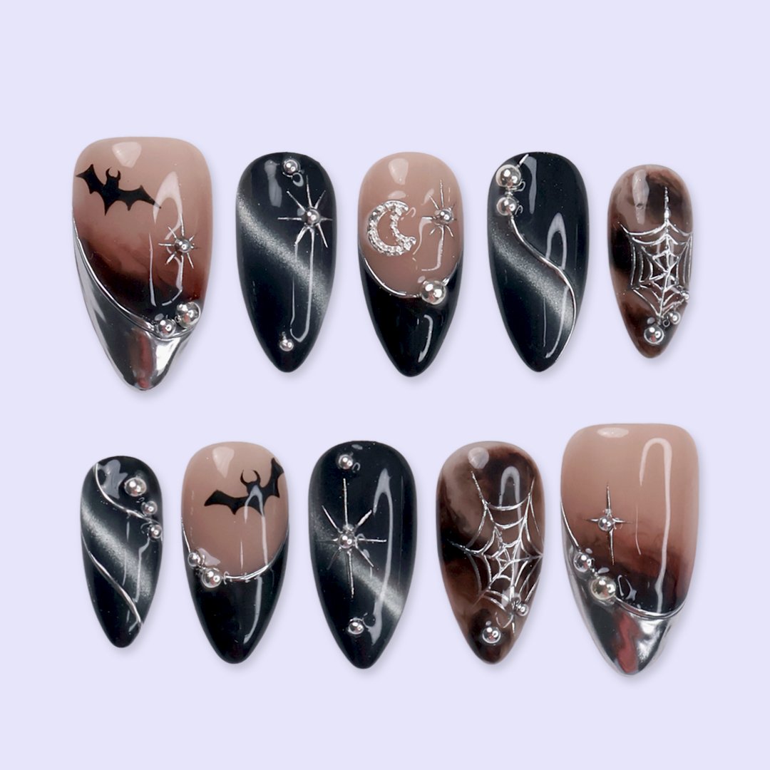 Batwing Black Handmade Reusable Press On Nails