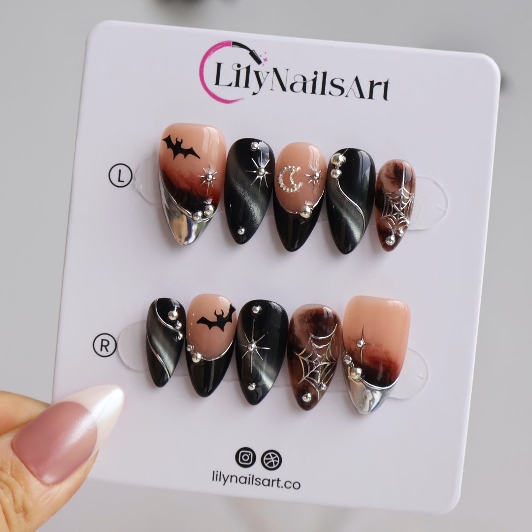 Batwing Black Handmade Reusable Press On Nails