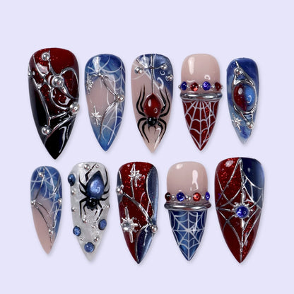 Arachnova Red Blue Handmade Press On Nails