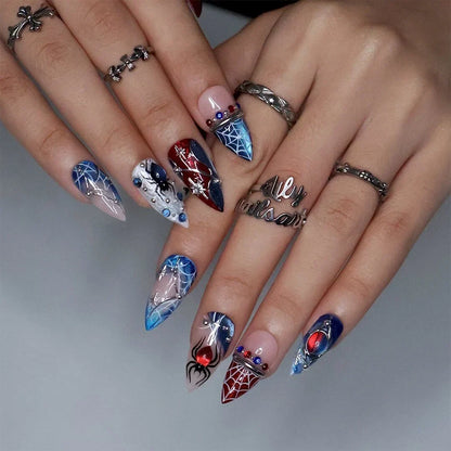 Arachnova Red Blue Handmade Press On Nails