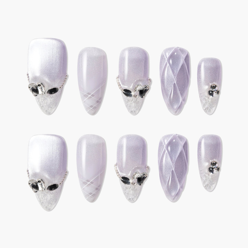 Lilac Frost Elegance (Almond) Reusable Press On Nails