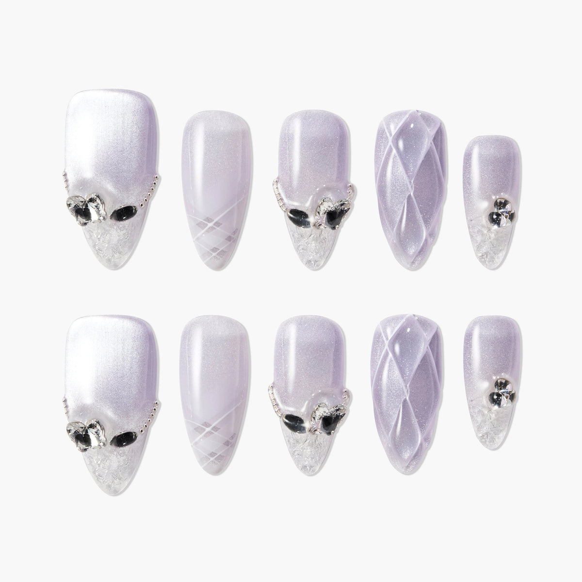 Lilac Frost Elegance (Almond) Reusable Press On Nails