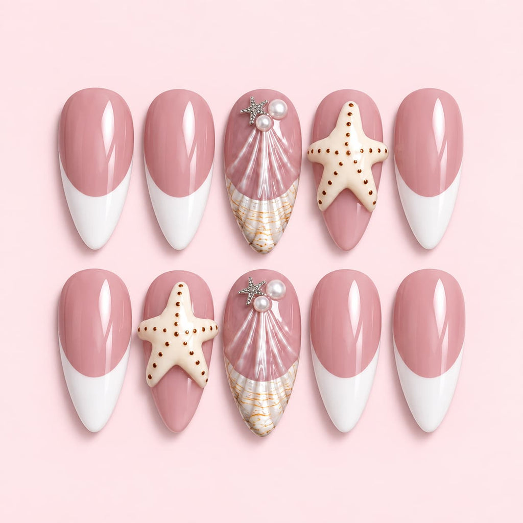 Mauve French Tip Seashell Almond Press-On Nails