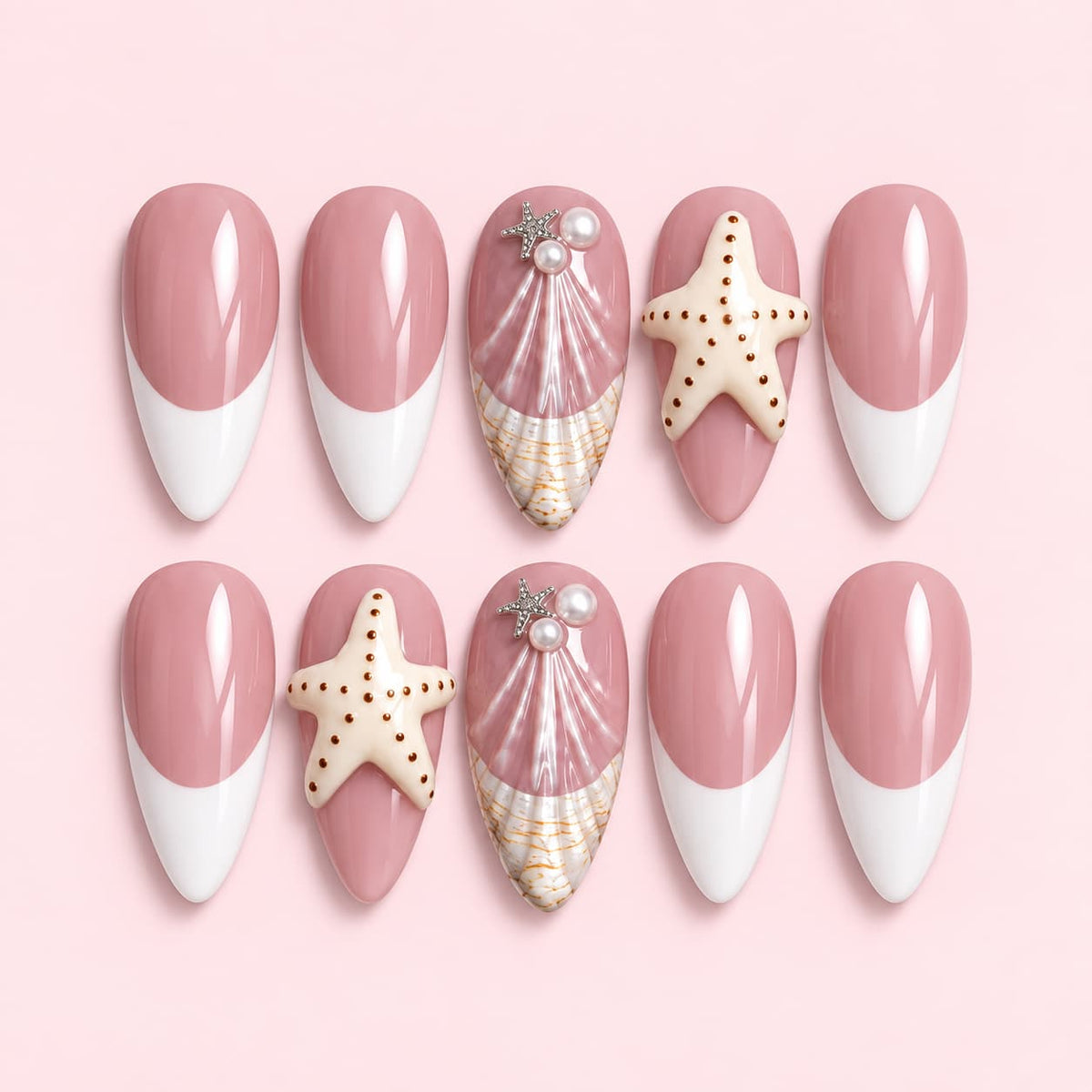 Mauve French Tip Seashell Almond Press-On Nails