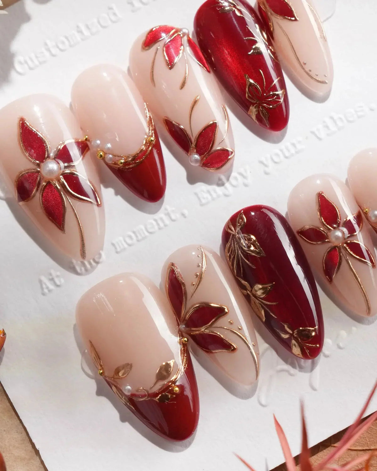 Crimson Petals Reusable Press On Nails