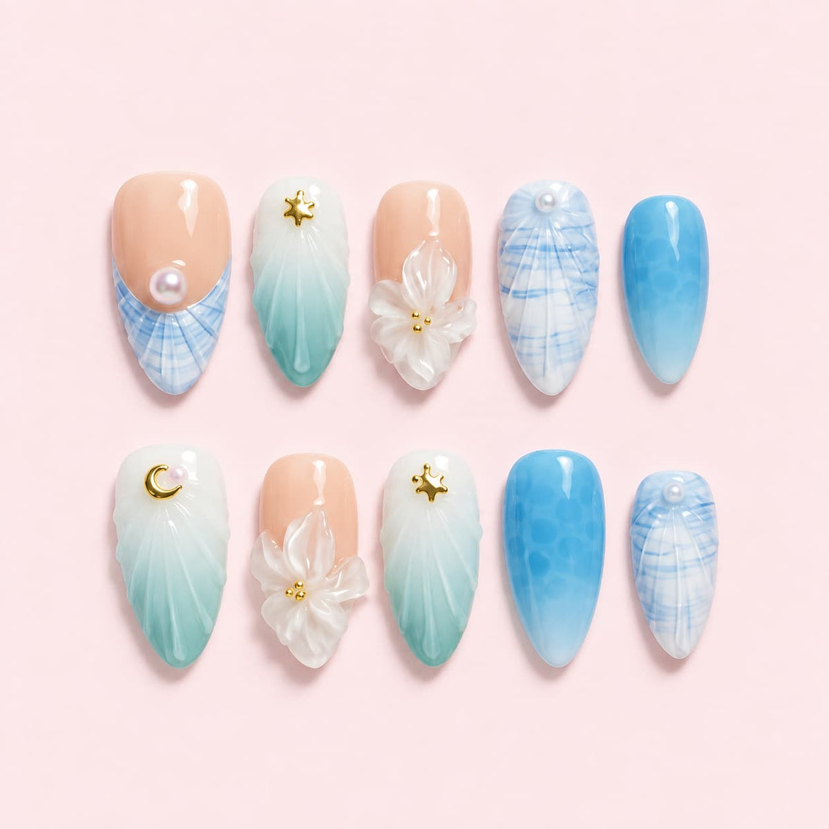 Mint Shore Almond Press-On Nails