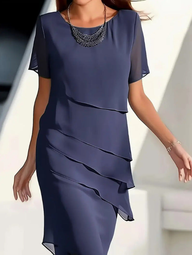 Chiffon Pleated Midi Dress for Women – Elegant Flowy Formal Wear