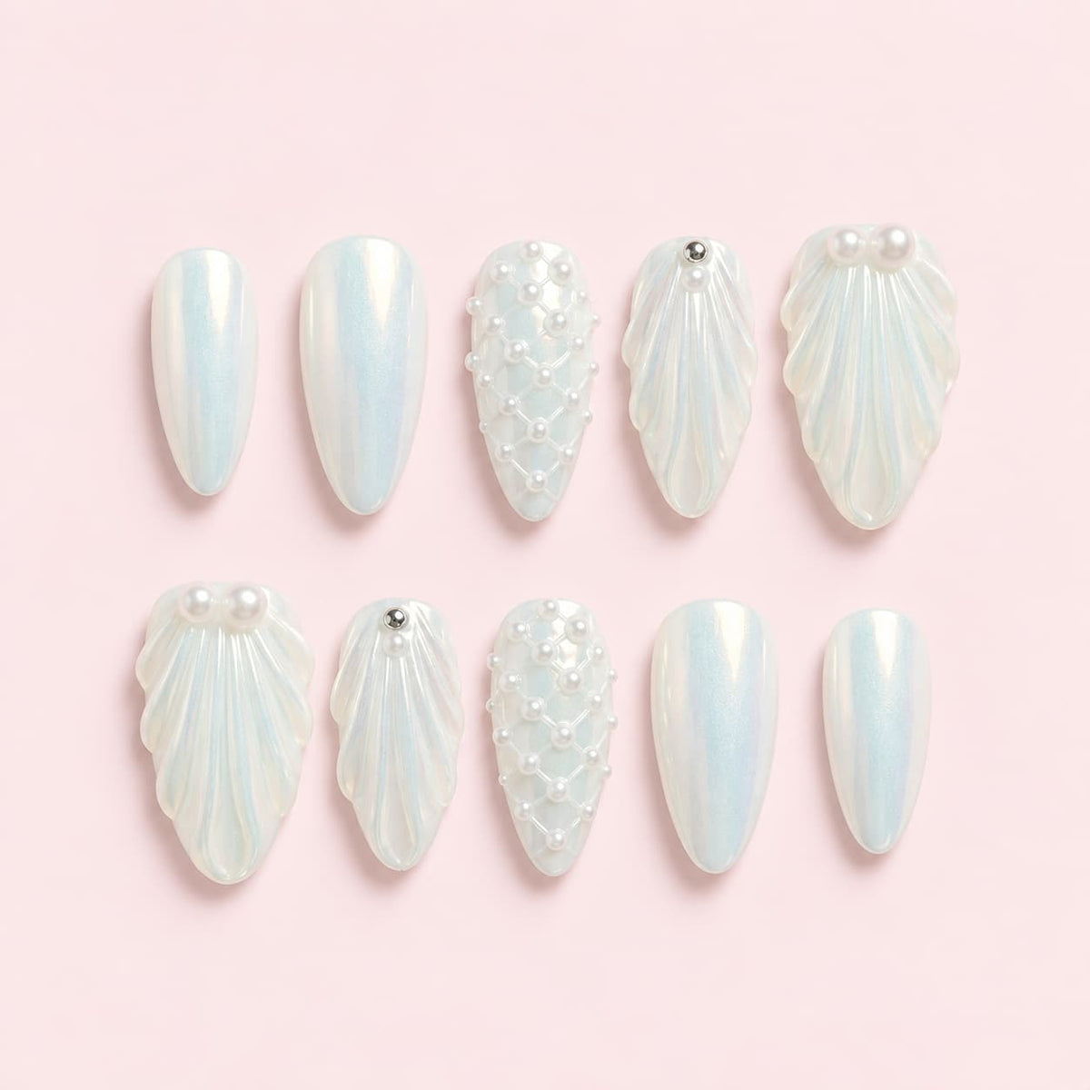 Pearl Lattice Almond Press-On Nails