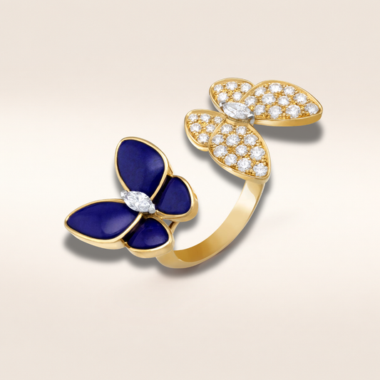 Two Butterfly Blue Agate Pavé Between the Finger Ring