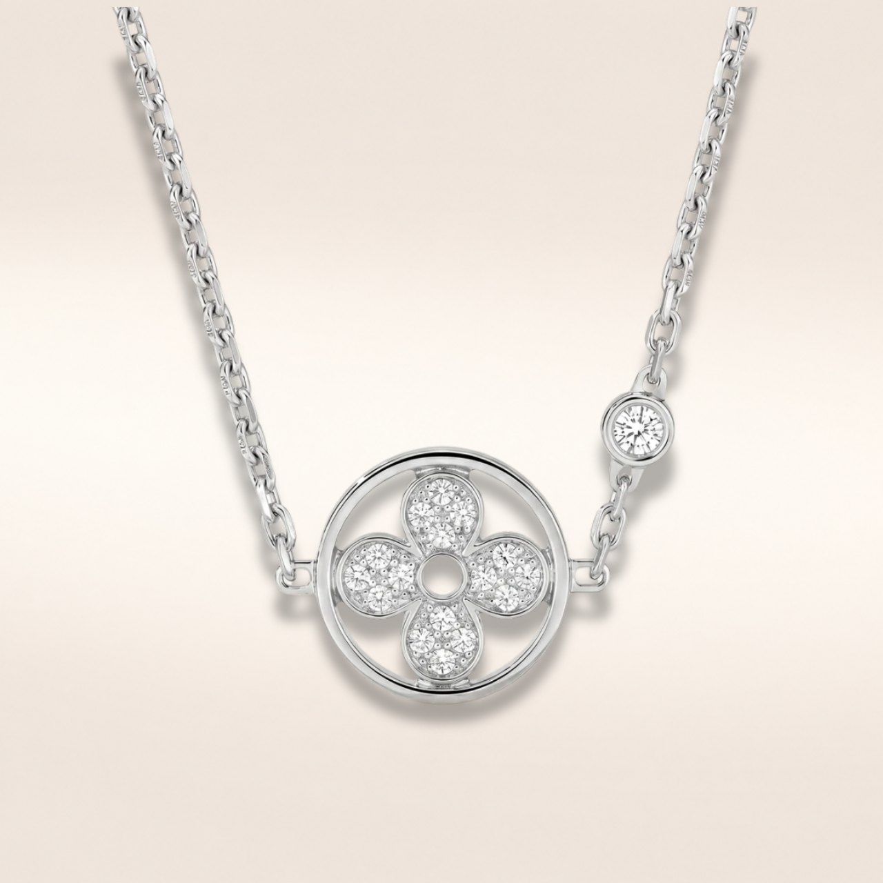 Blossom Pavé Floral Round Pendant Necklace