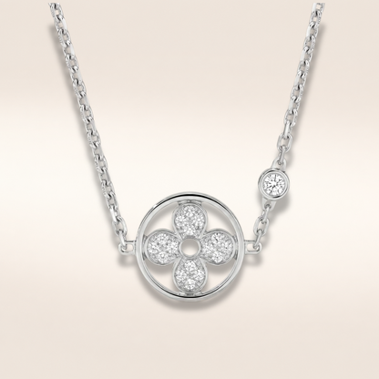 Blossom Pavé Floral Round Pendant Necklace