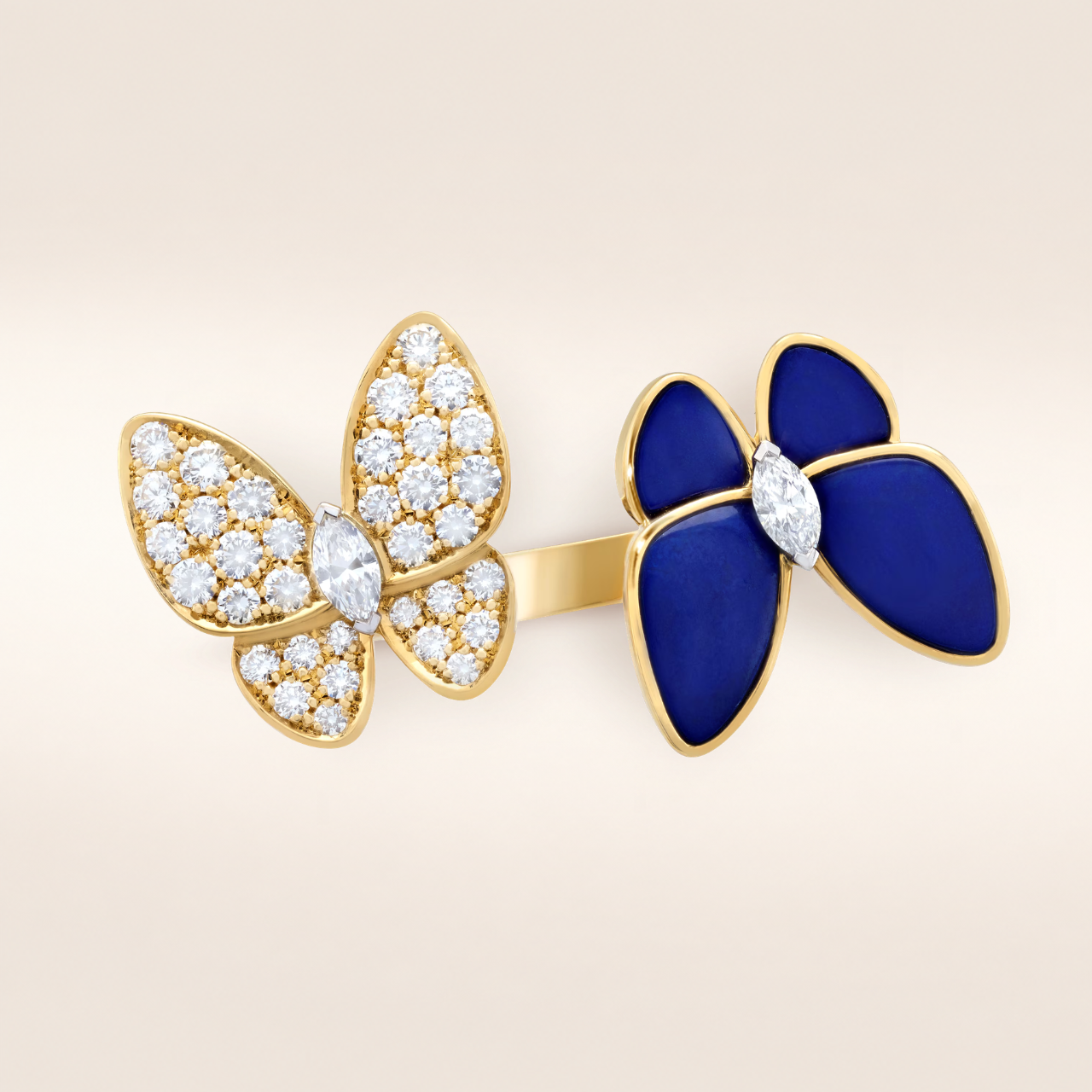 Two Butterfly Blue Agate Pavé Between the Finger Ring