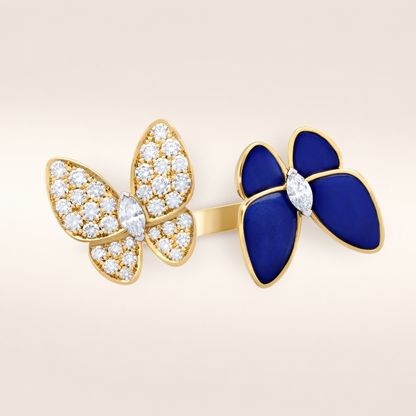 Two Butterfly Blue Agate Pavé Between the Finger Ring