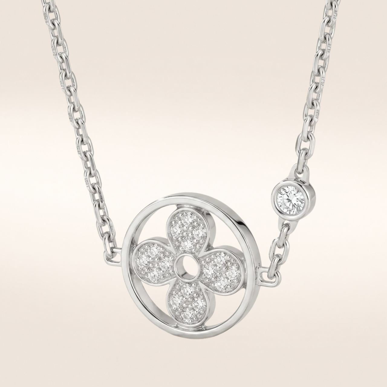 Blossom Pavé Floral Round Pendant Necklace