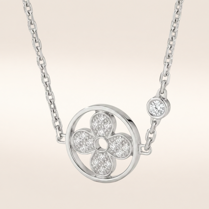 Blossom Pavé Floral Round Pendant Necklace