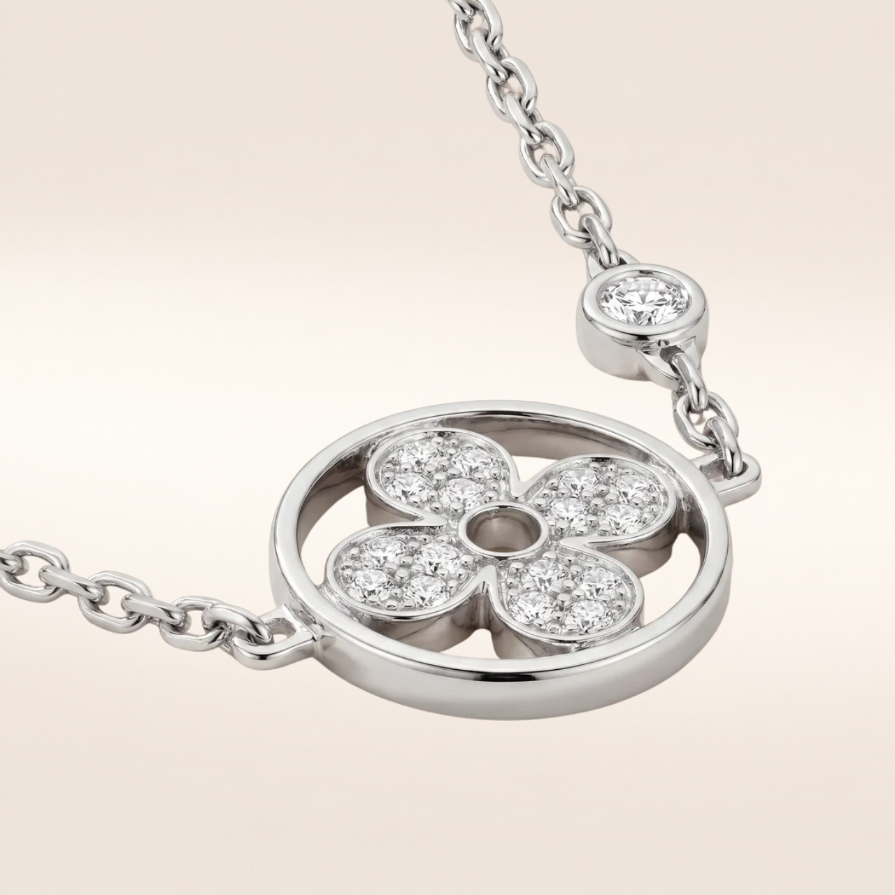 Blossom Pavé Floral Round Pendant Necklace
