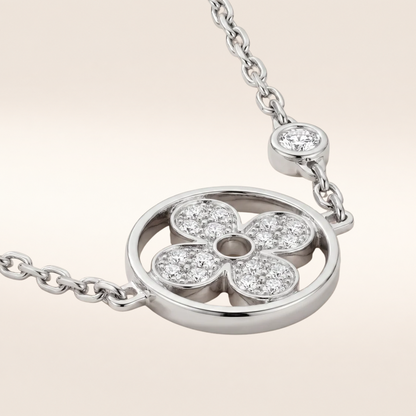 Blossom Pavé Floral Round Pendant Necklace