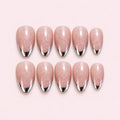 Silver Chrome French Tip Short Almond Press-On Nails