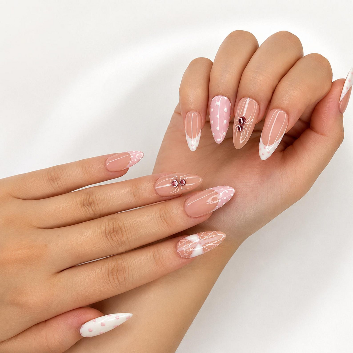 Pink Gothic Press On Nails with Spider Art , Long Almond Handmade Nails , Halloween