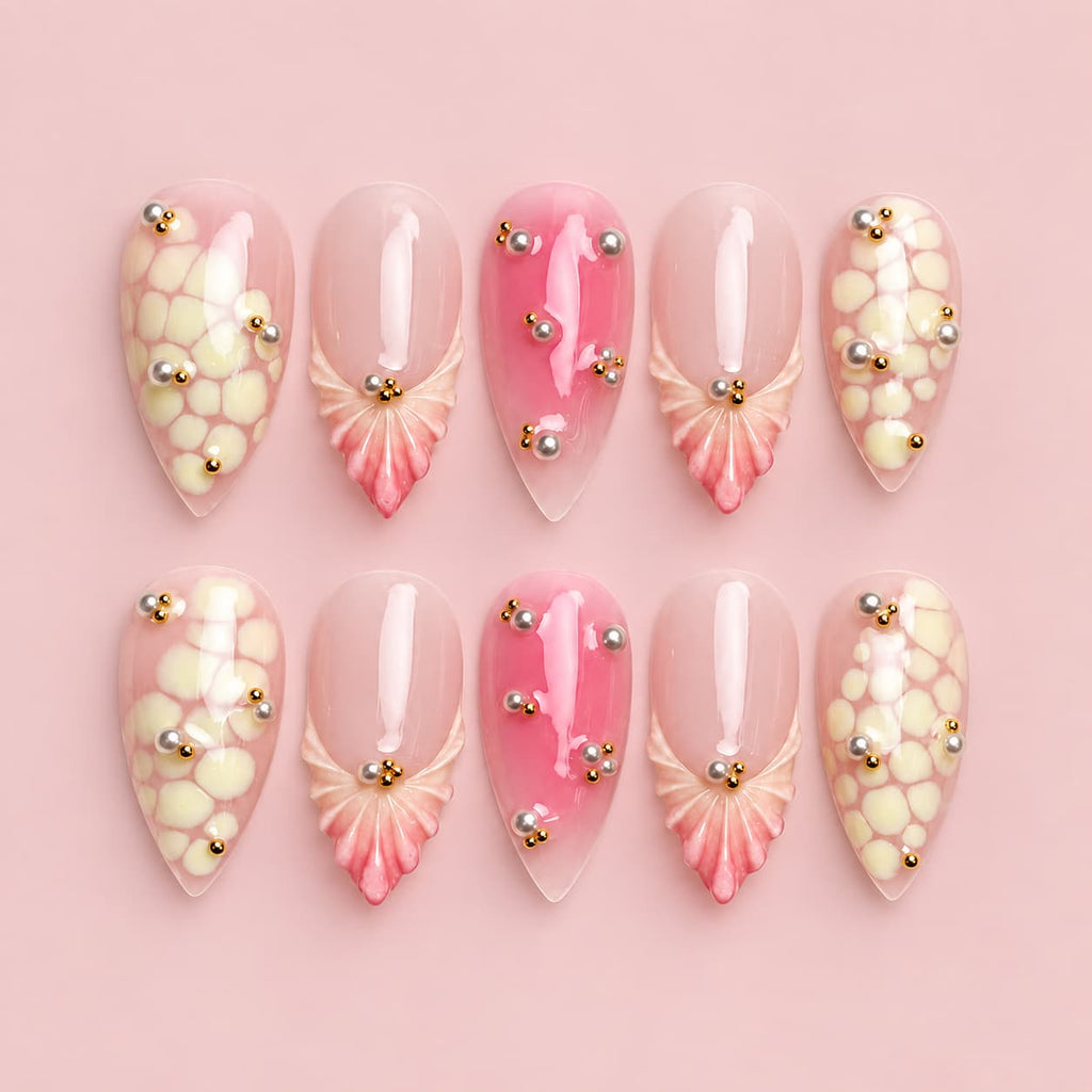 Pink Snakeskin Seashell Almond Press-On Nails