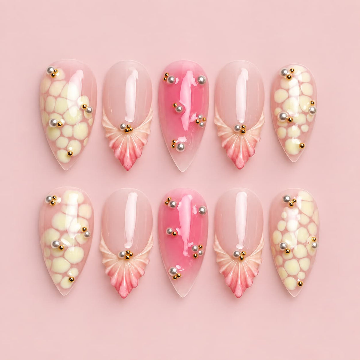 Pink Snakeskin Seashell Almond Press-On Nails