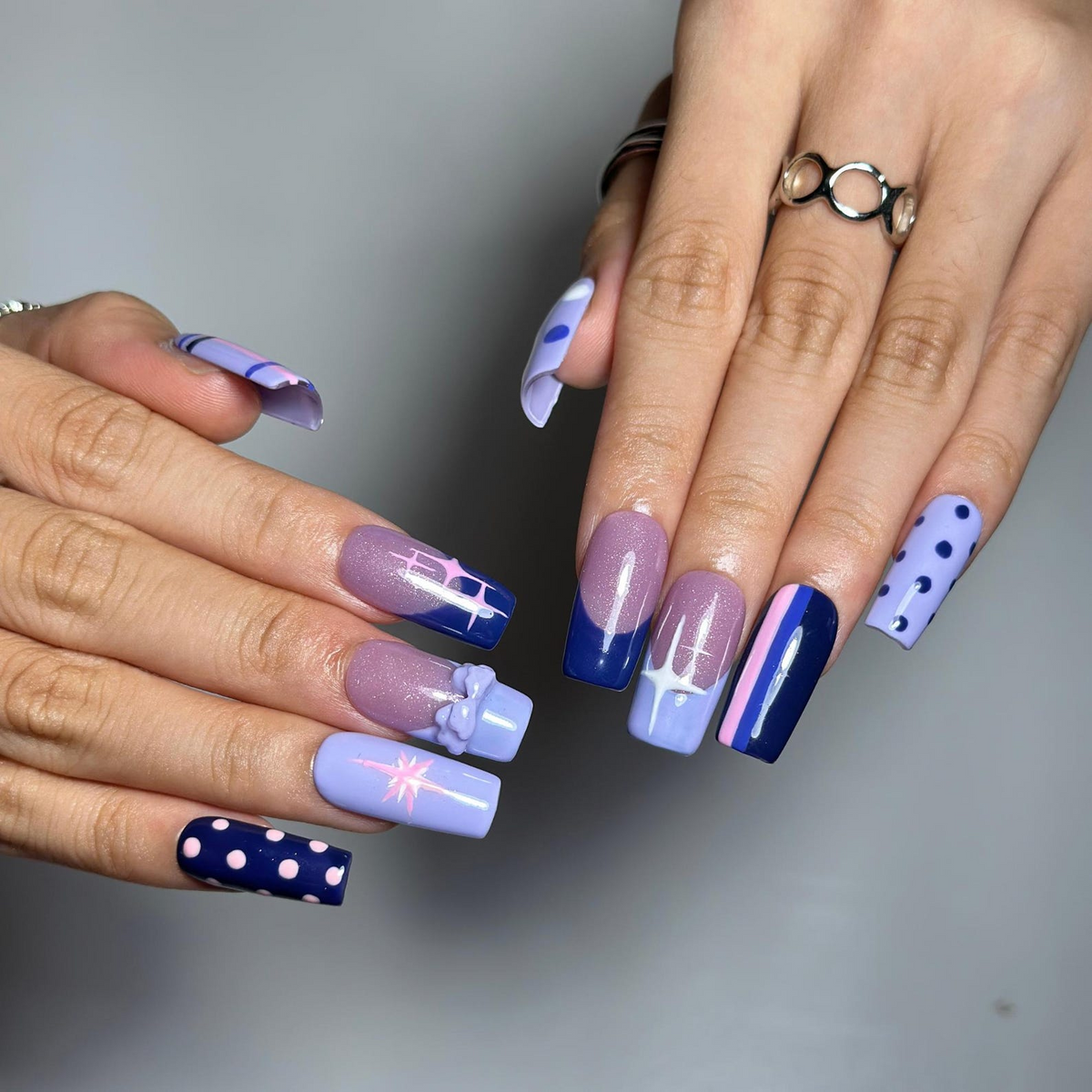 Pony Inspired Press On Nails, Purple Pastel Nails, Cute Magical Star Nail Art, Y2K
