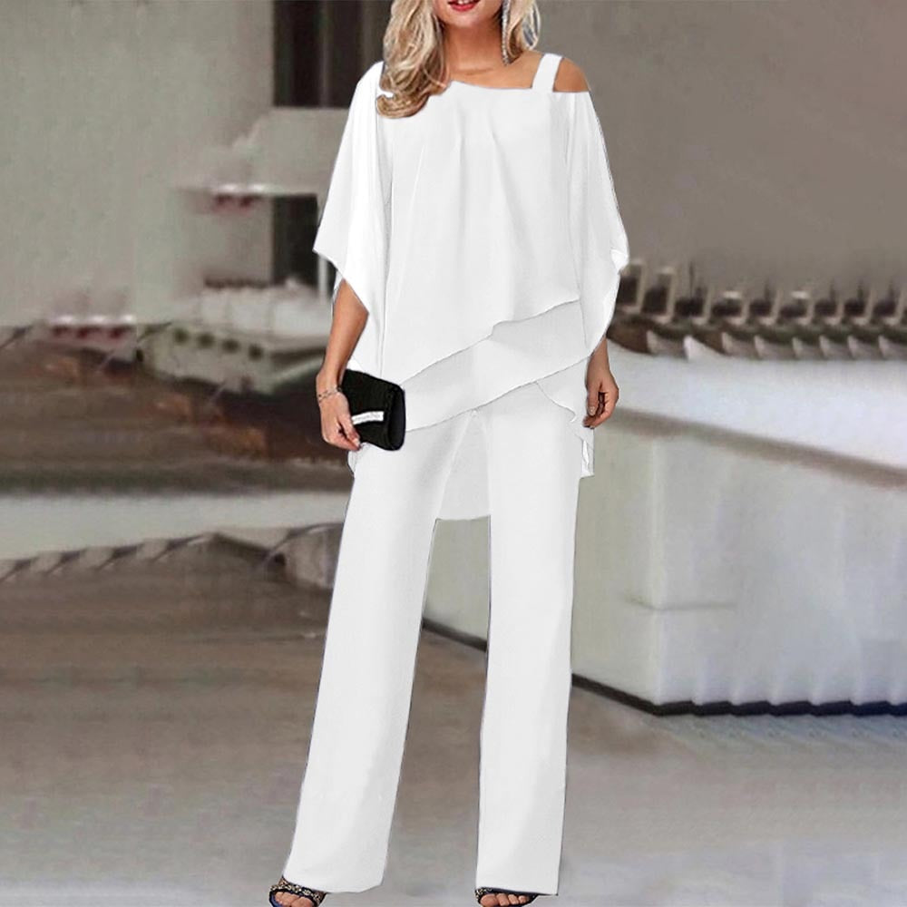 Elegant Women's Cold Shoulder 2-piece Set- Flowy & Stylish