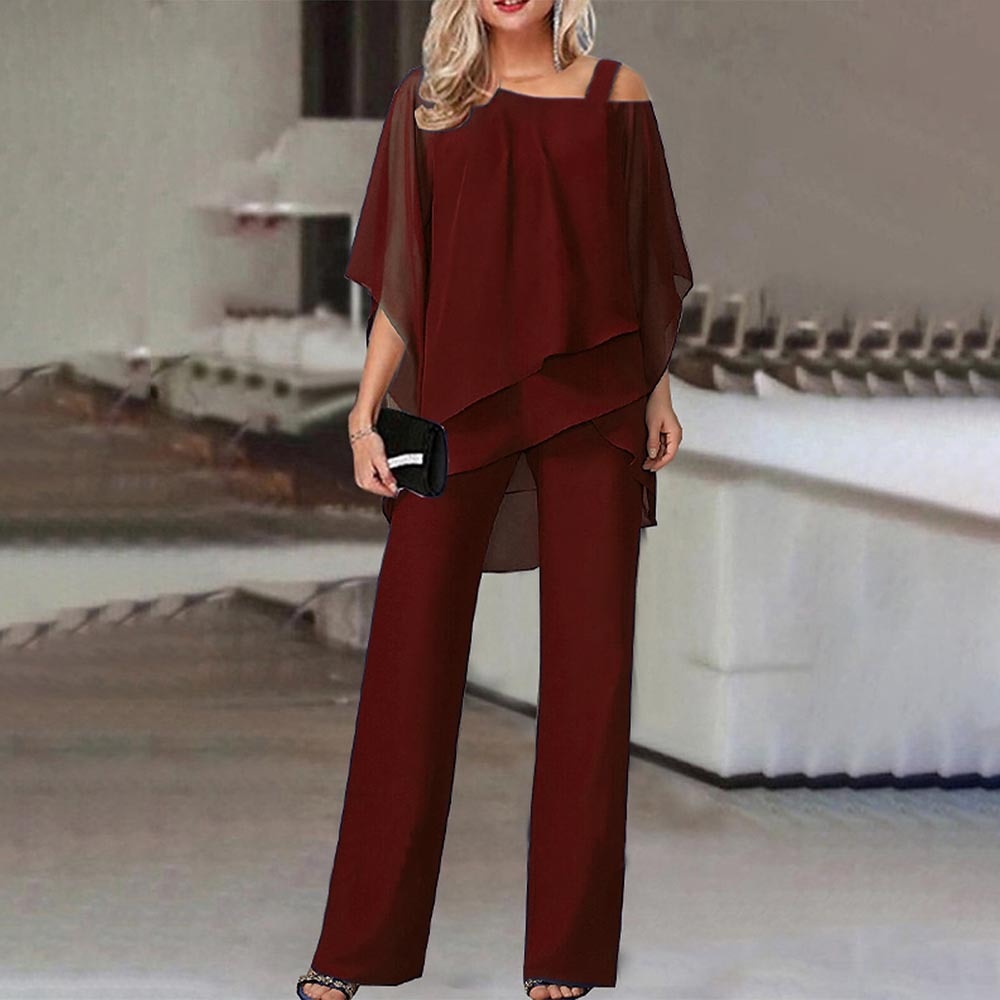 Elegant Women's Cold Shoulder 2-piece Set- Flowy & Stylish