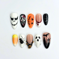 Spooky Halloween Press On Nails with Ghost, Pumpkin Spider Web and Bat Nail Art