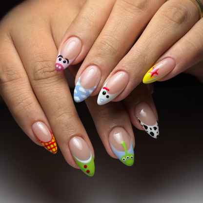 Cowgirl Western Press On Nails, Woody Buzz Alien Cow Print Nails, Cute Cartoon Nail Set