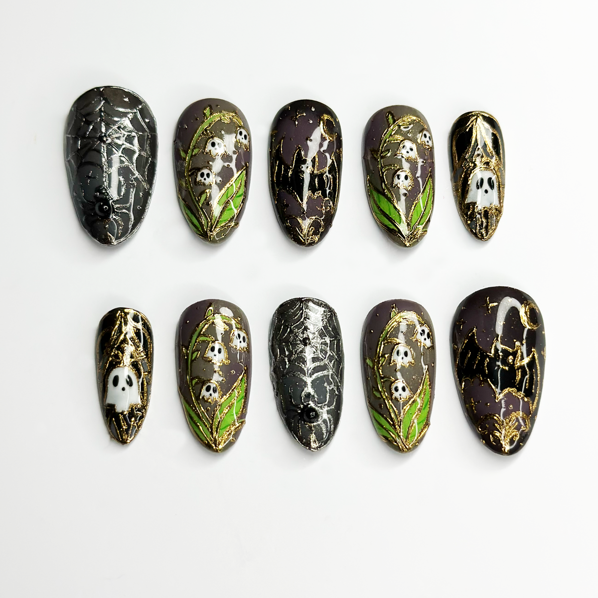 Halloween Ghost Press On Nails, Spider Web Nails, Spooky Gothic Nails, 3D Handmade Fake