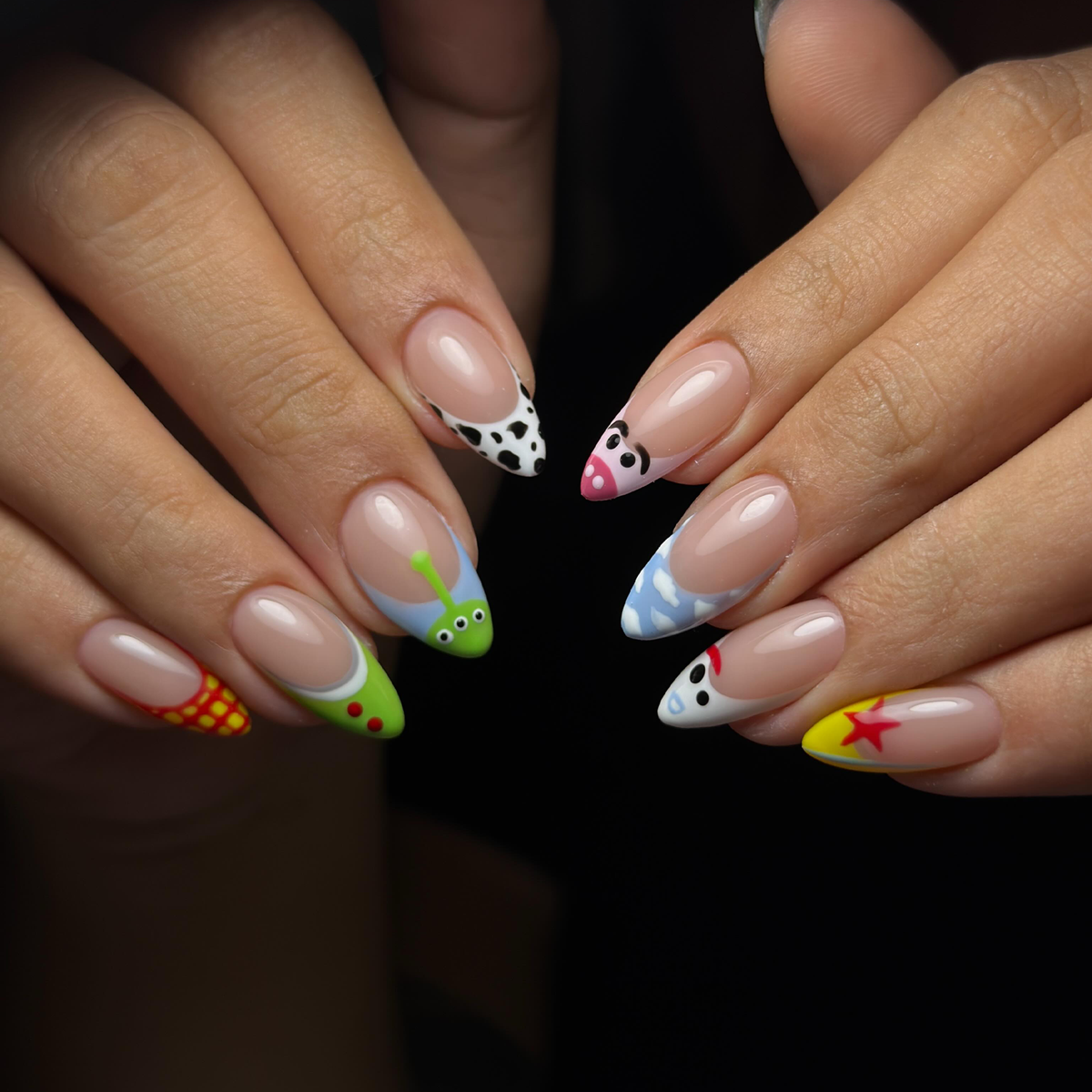 Cowgirl Western Press On Nails, Woody Buzz Alien Cow Print Nails, Cute Cartoon Nail Set