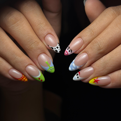 Cowgirl Western Press On Nails, Woody Buzz Alien Cow Print Nails, Cute Cartoon Nail Set