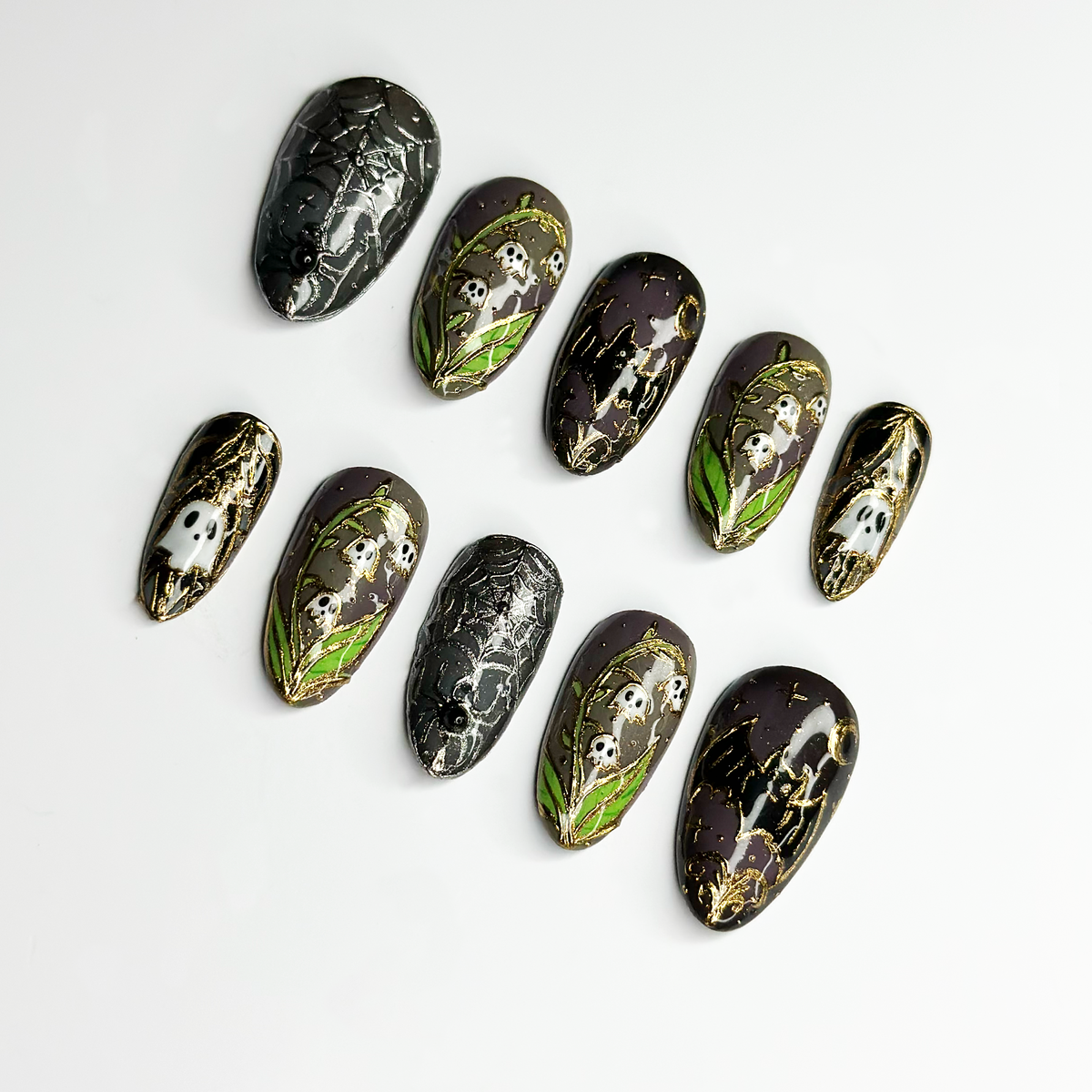 Halloween Ghost Press On Nails, Spider Web Nails, Spooky Gothic Nails, 3D Handmade Fake
