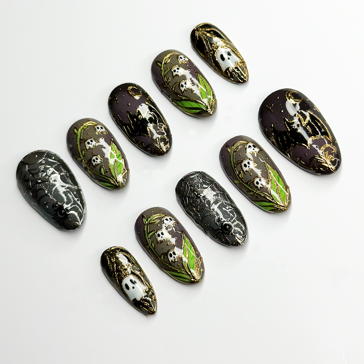 Halloween Ghost Press On Nails, Spider Web Nails, Spooky Gothic Nails, 3D Handmade Fake