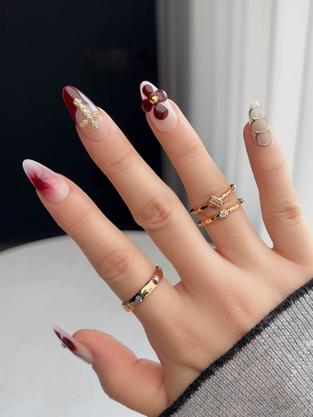 Tip Burgundy Reusable Press On Nails