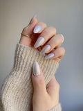 Silver White Cat Eye Reusable Press On Nails