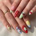 Press On Nails Adhesive Tabs with Colorful Pastel Dot & Star Art Design, Handmade Long