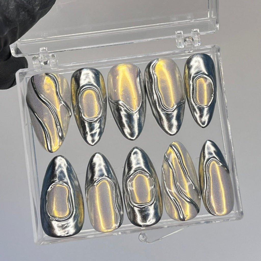 Alana Chrome Handmade Reusable Press On Nails