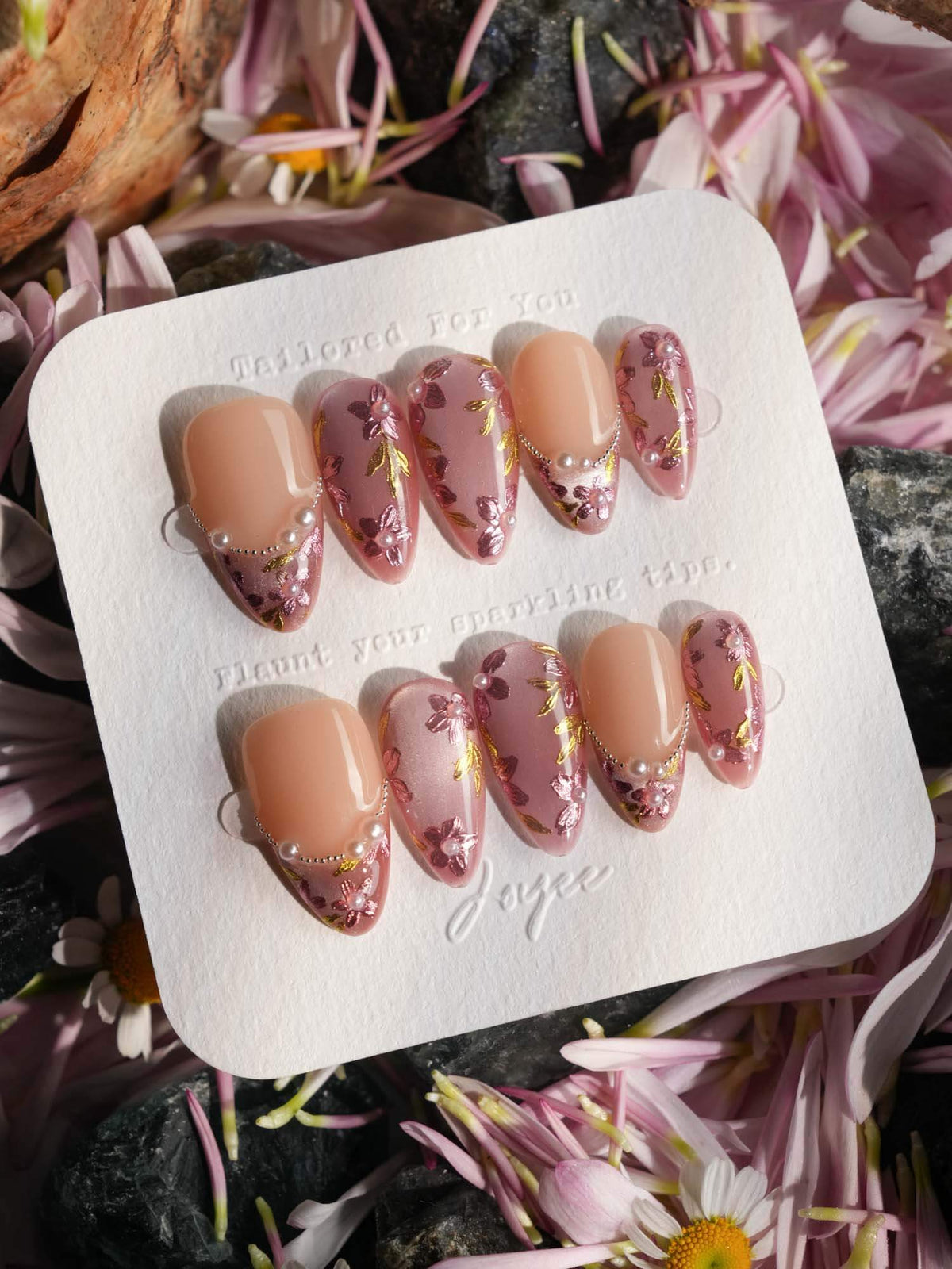 Falling Sakura Reusable Press On Nails