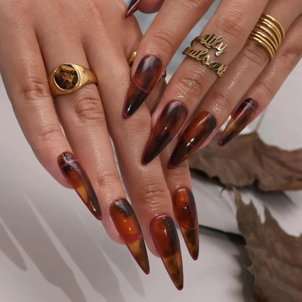 Amber Glaze Brown Handmade Press On Nails