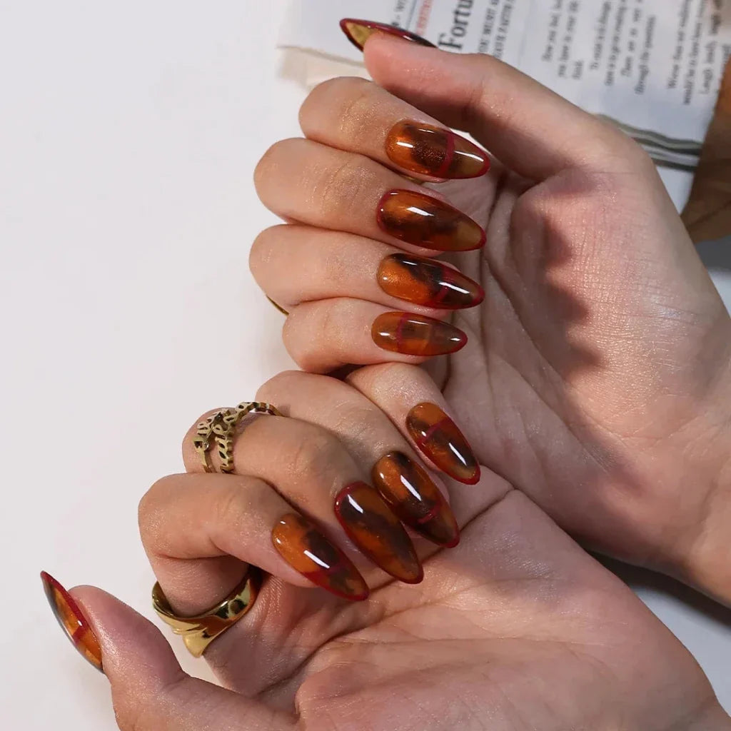 Amber Glaze Brown Handmade Press On Nails