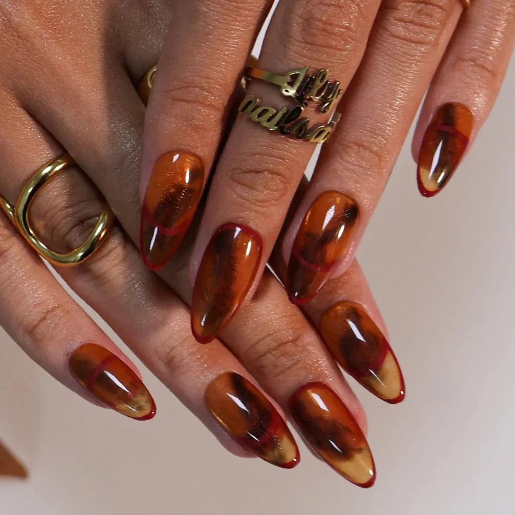 Amber Glaze Brown Handmade Press On Nails